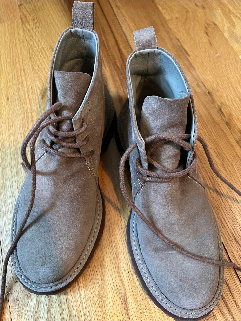Suede Lace-Up Chukka Boots in Taupe